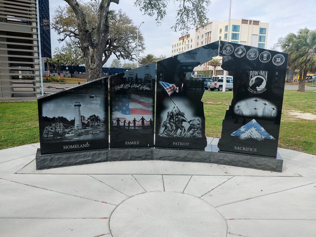Military tribute monument highlighting homeland, family, patriotism, and sacrifice as part of Memorial Day reflection